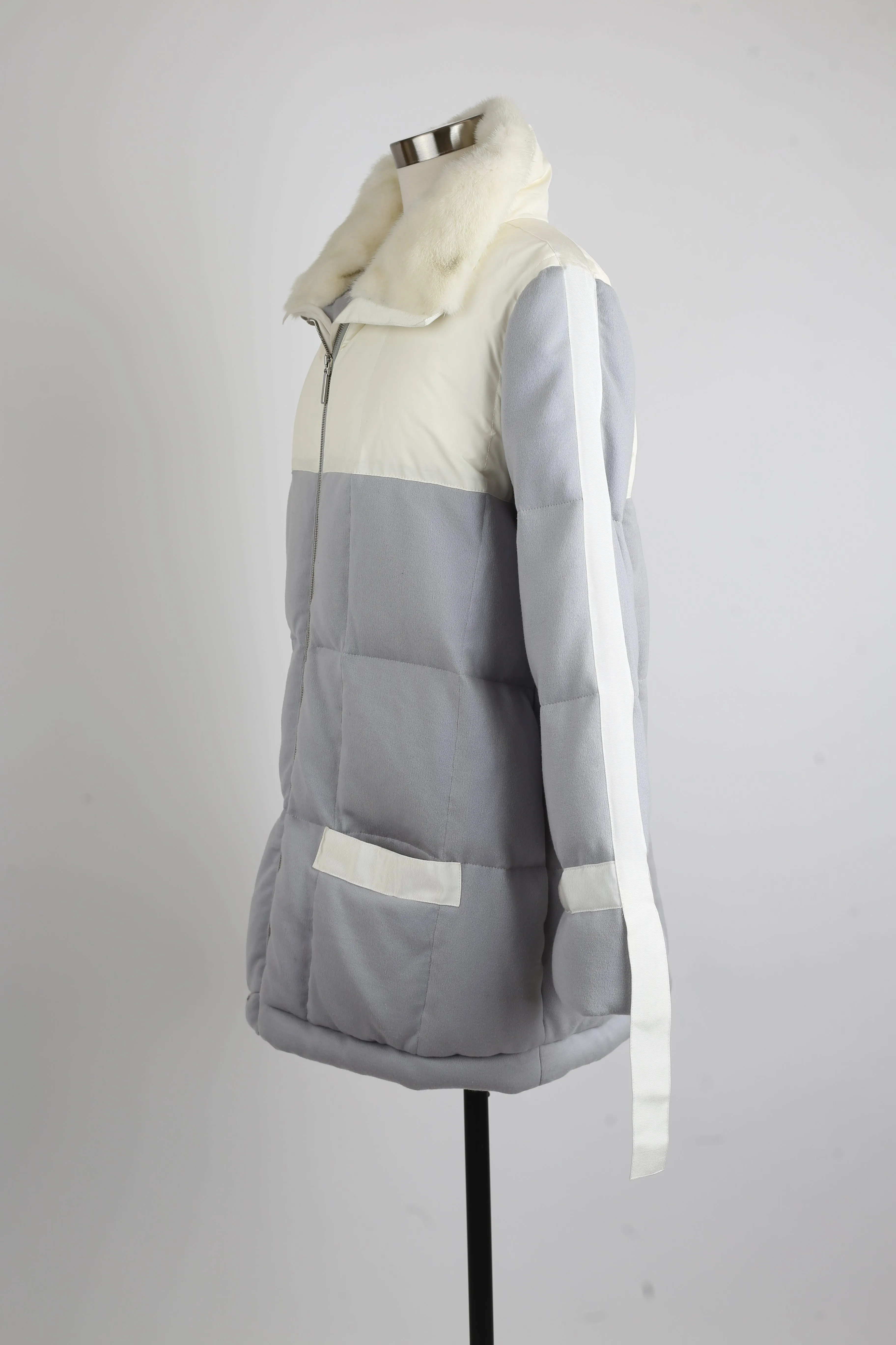 Cashmere Down Quilted Coat W/ Mink Collar