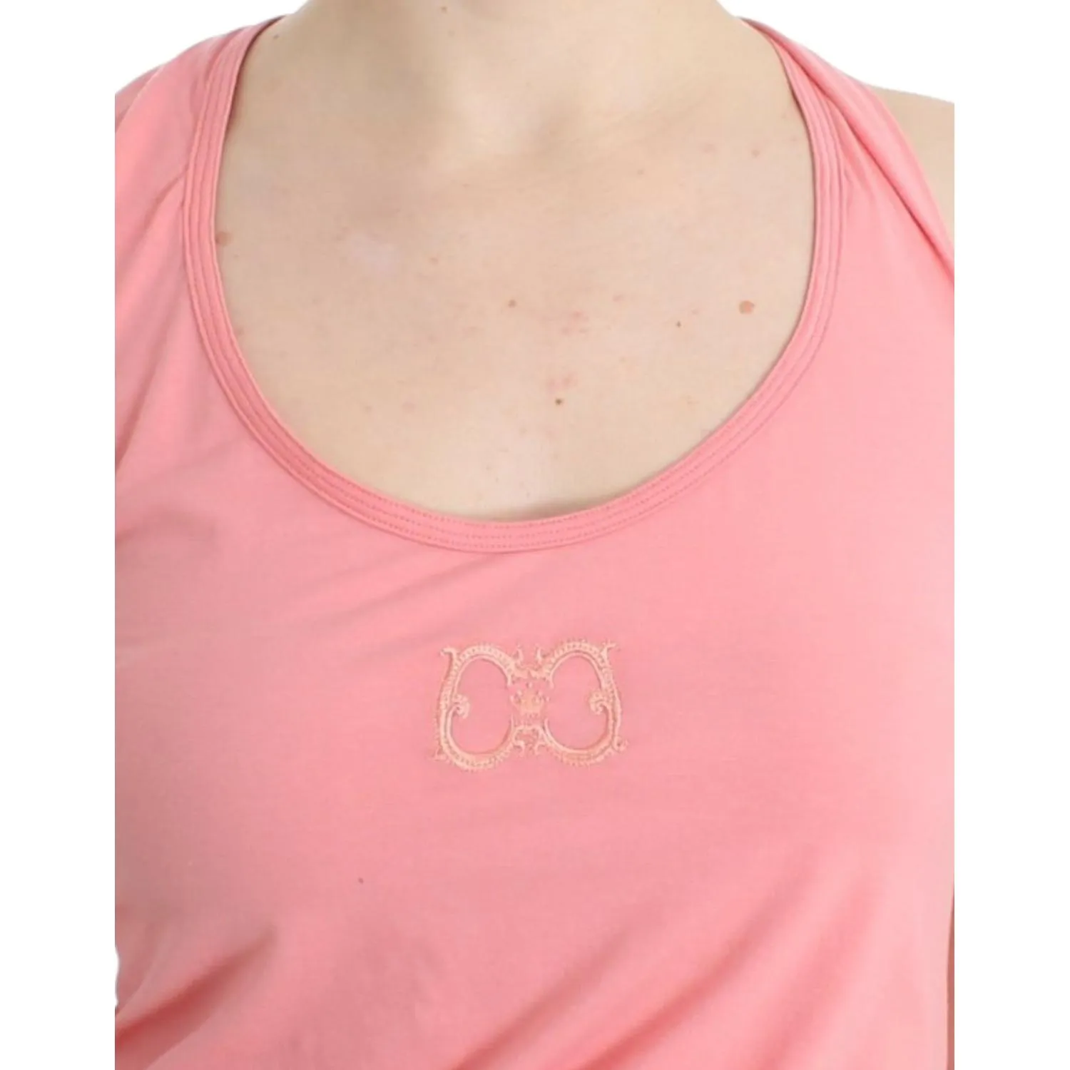 Cavalli Chic Pink Cotton Blend Tank Top