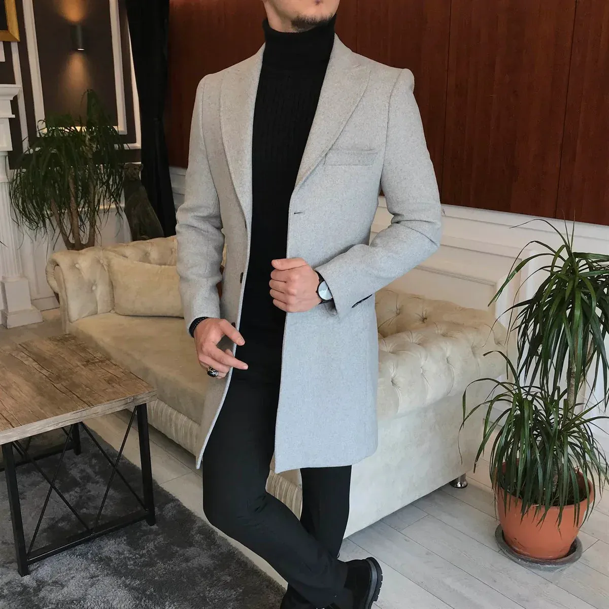 Charleston Light Grey Wool Blend Over Coat