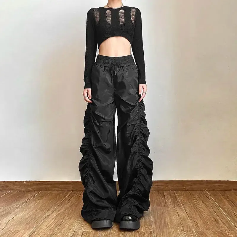 Comfortable Black Baggy High-Waist Halloween Pants