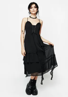 Corsair Lace Front Asymmetric Midi Dress