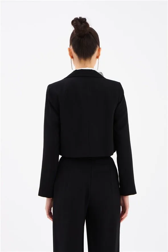 Crop Crepe Formal Blazer - Black