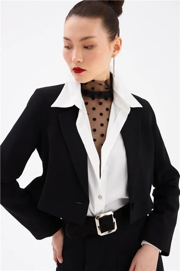 Crop Crepe Formal Blazer - Black