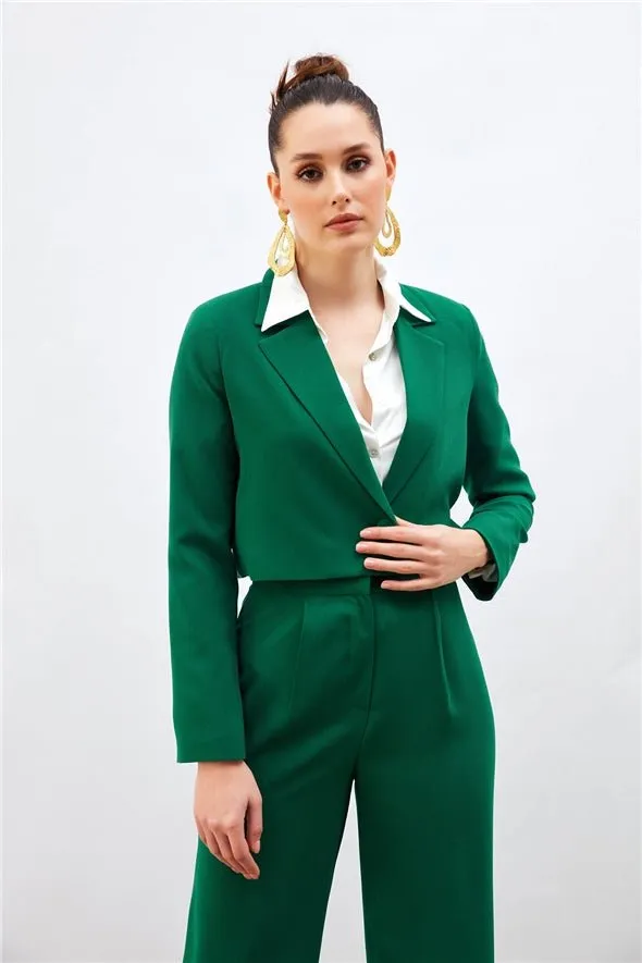 Crop Crepe Formal Blazer - Green