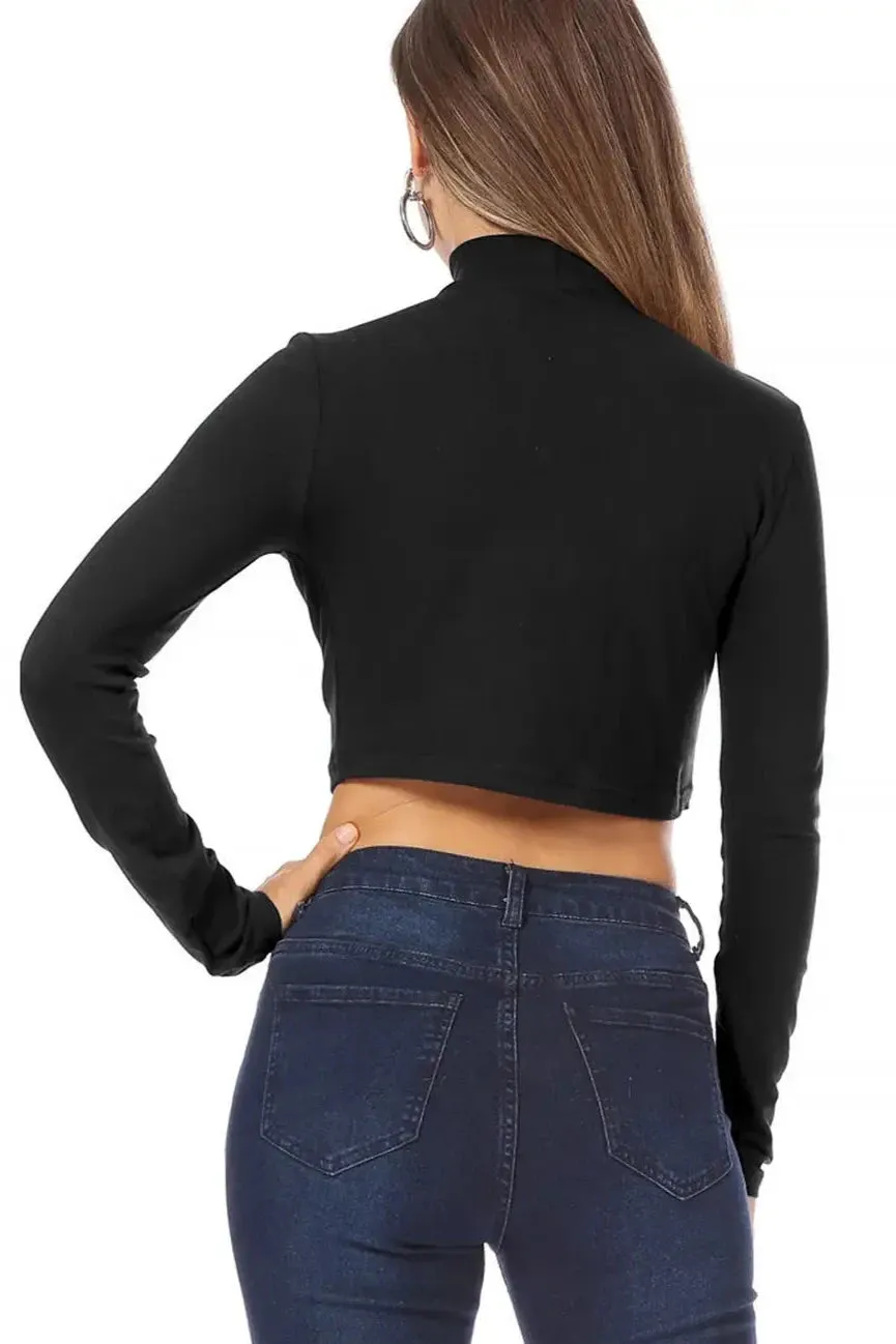 Cropped Mock Turtleneck Top in Black