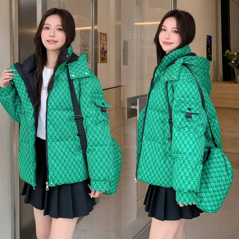 Cropped Thickened Houndstooth Puffer Jacket