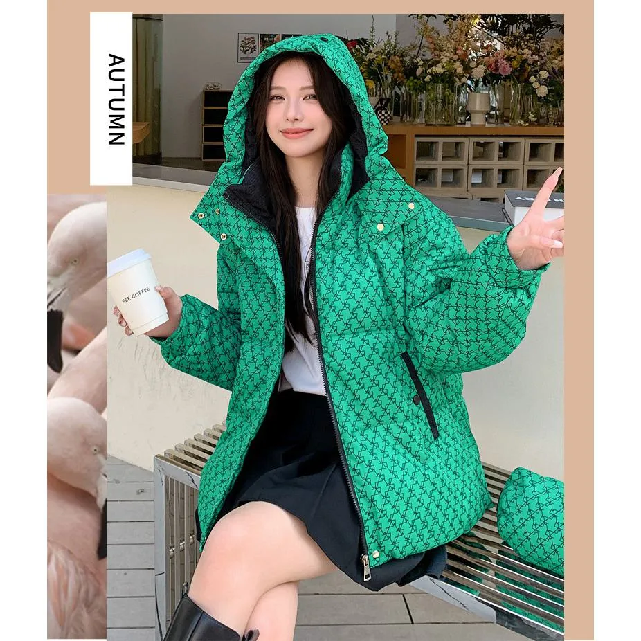 Cropped Thickened Houndstooth Puffer Jacket