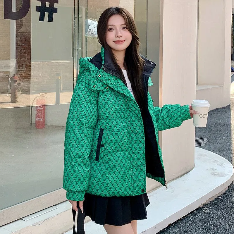 Cropped Thickened Houndstooth Puffer Jacket