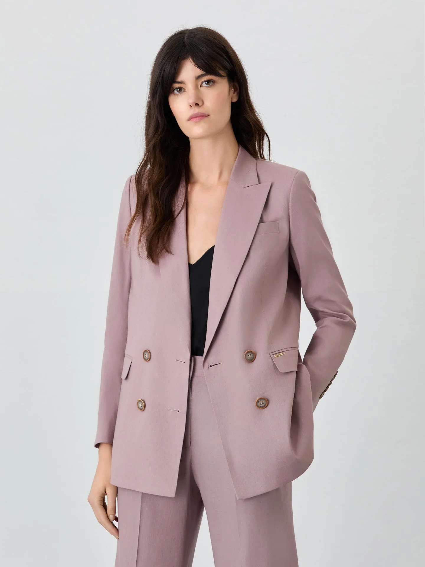 Double-Breasted Suit Blazer In Viscose Linen Blend