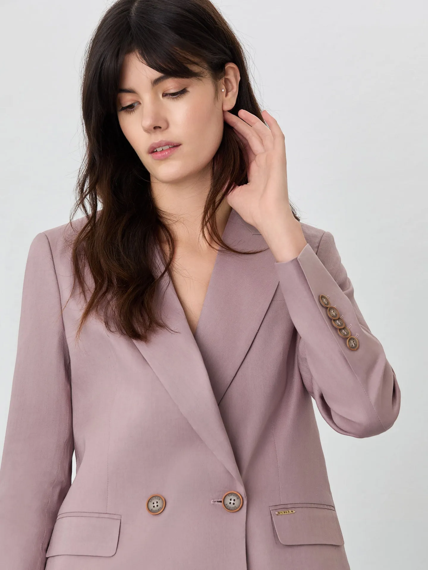 Double-Breasted Suit Blazer In Viscose Linen Blend