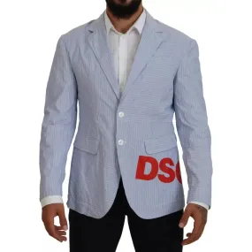 Dsquared² Blue Striped Single Breasted Formal Coat Blazer