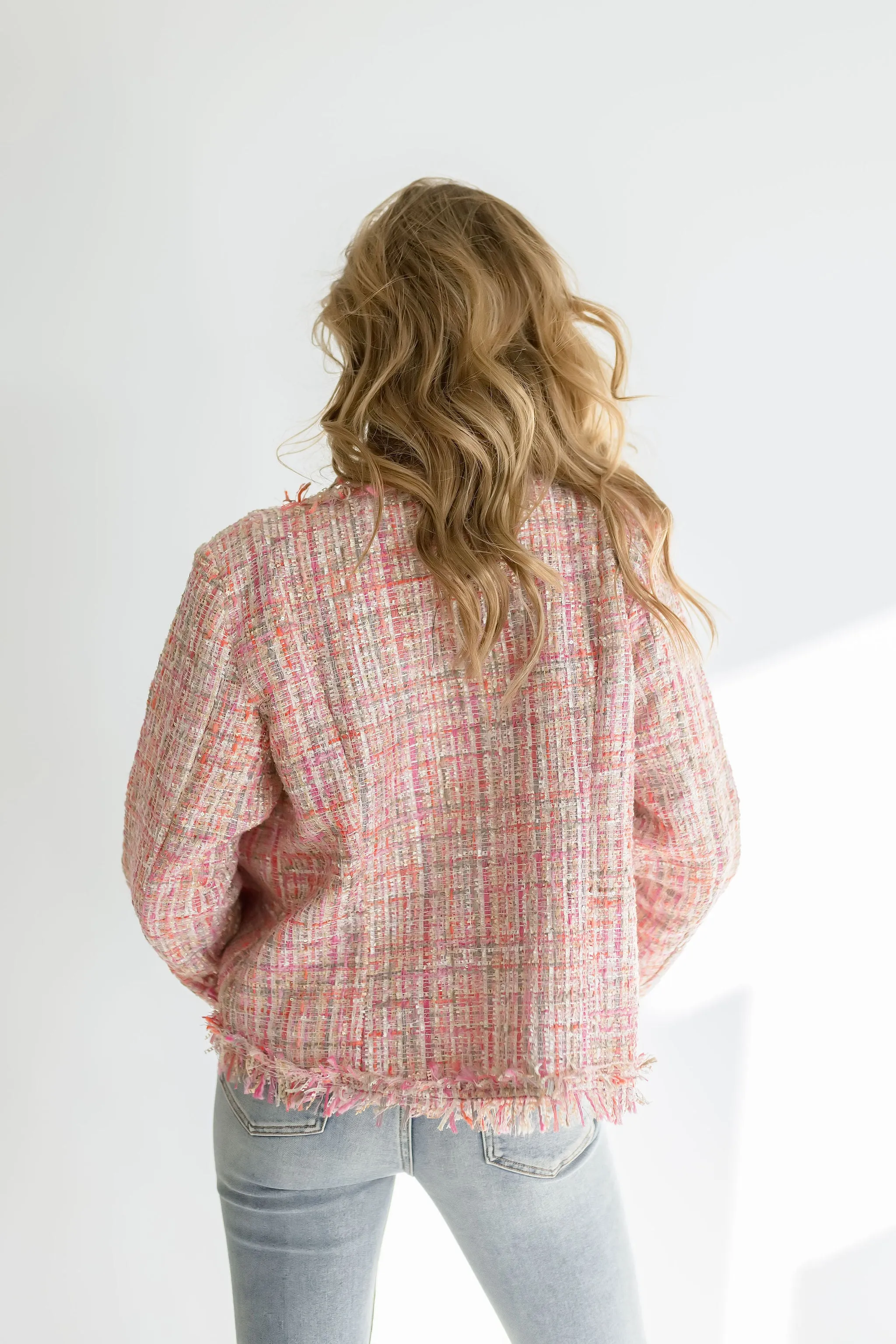 Elizabeth Long Sleeve Tweed Jacket Pink