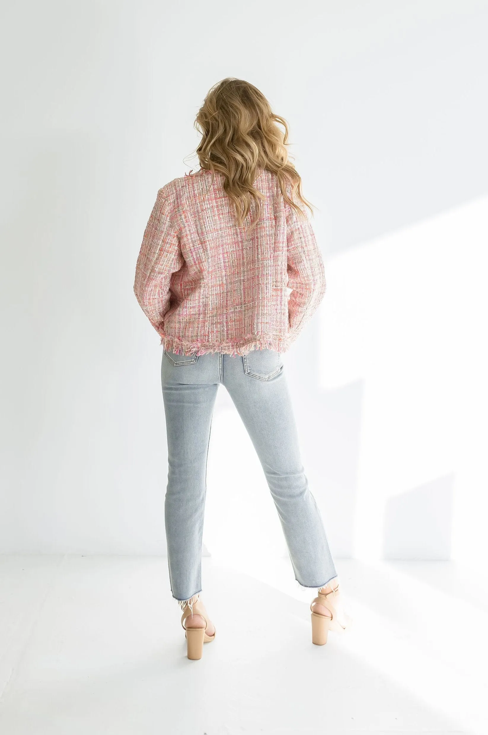 Elizabeth Long Sleeve Tweed Jacket Pink