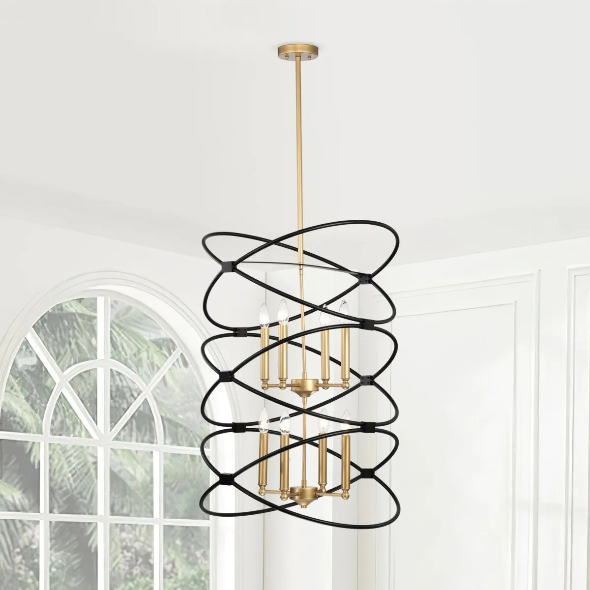 ExBrite Transitional Gold-Black Metal Chandelier Fixture,8 lights,2 Tier Candle Ceiling Light for Living Room, Bedroom,Dining Room,Dimmable