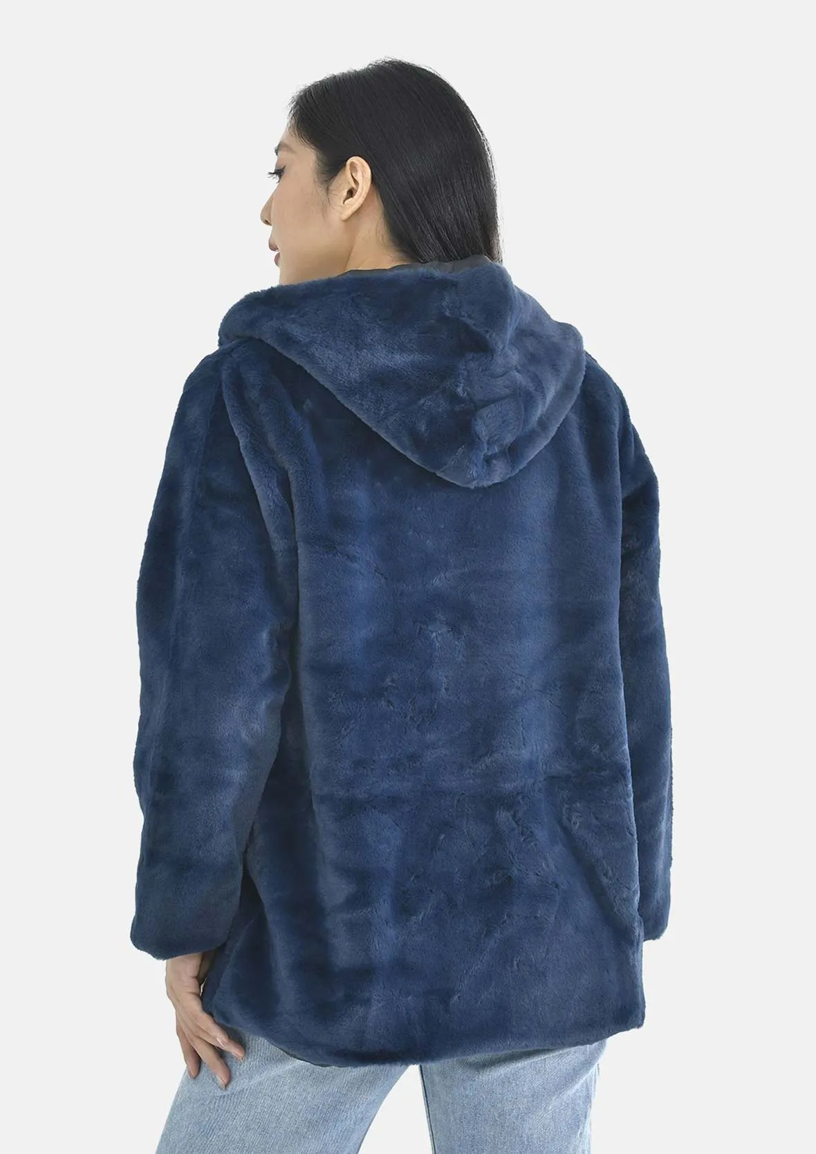 Faux Fur Hoodie With Zip Front