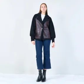 Faux leather and sherpa panel jacket wholesale