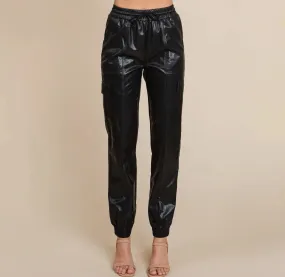 Faux Leather Cargo Pants