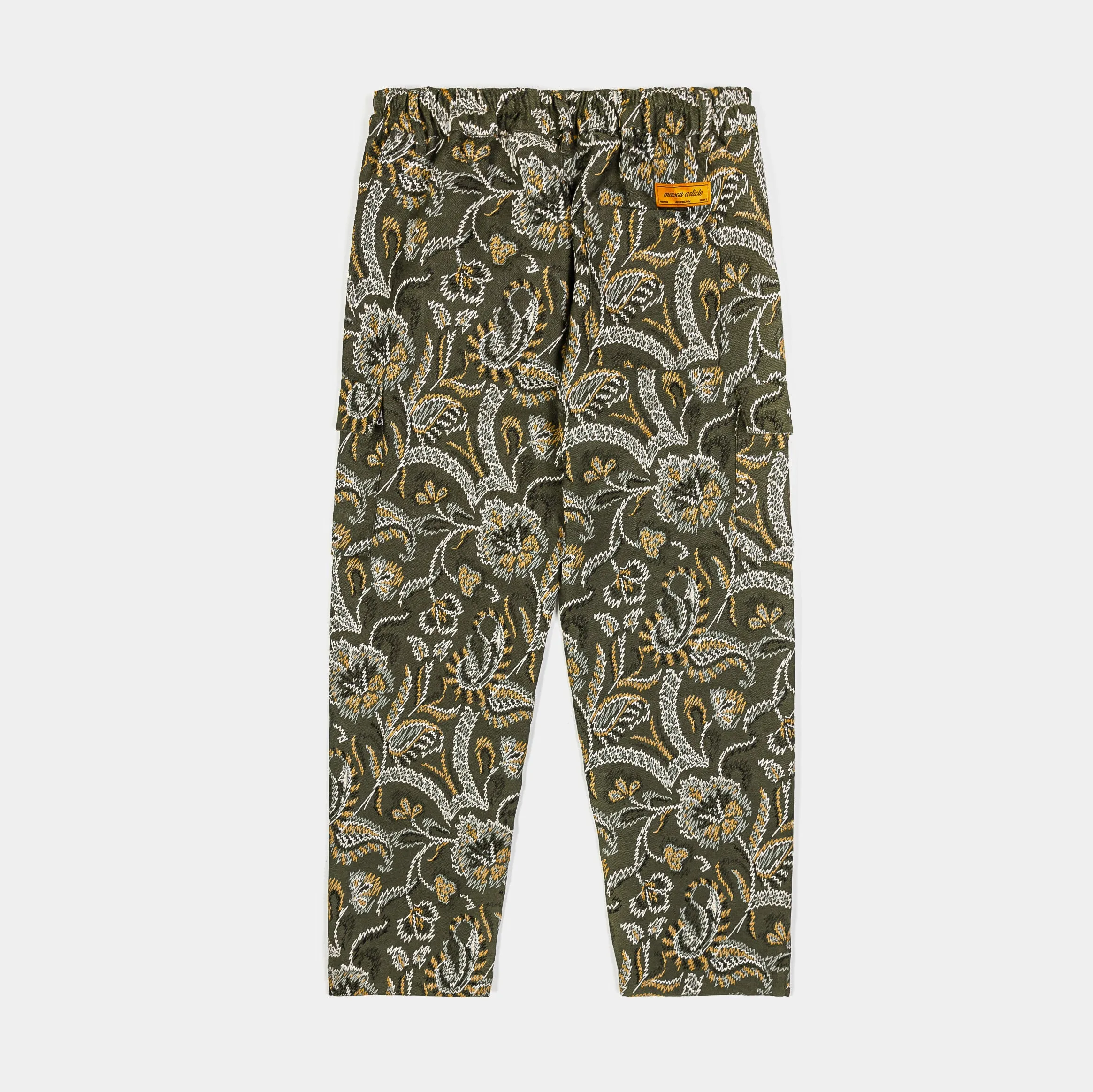 Floral Paisley Woven Cargo Mens Pants (Olive)