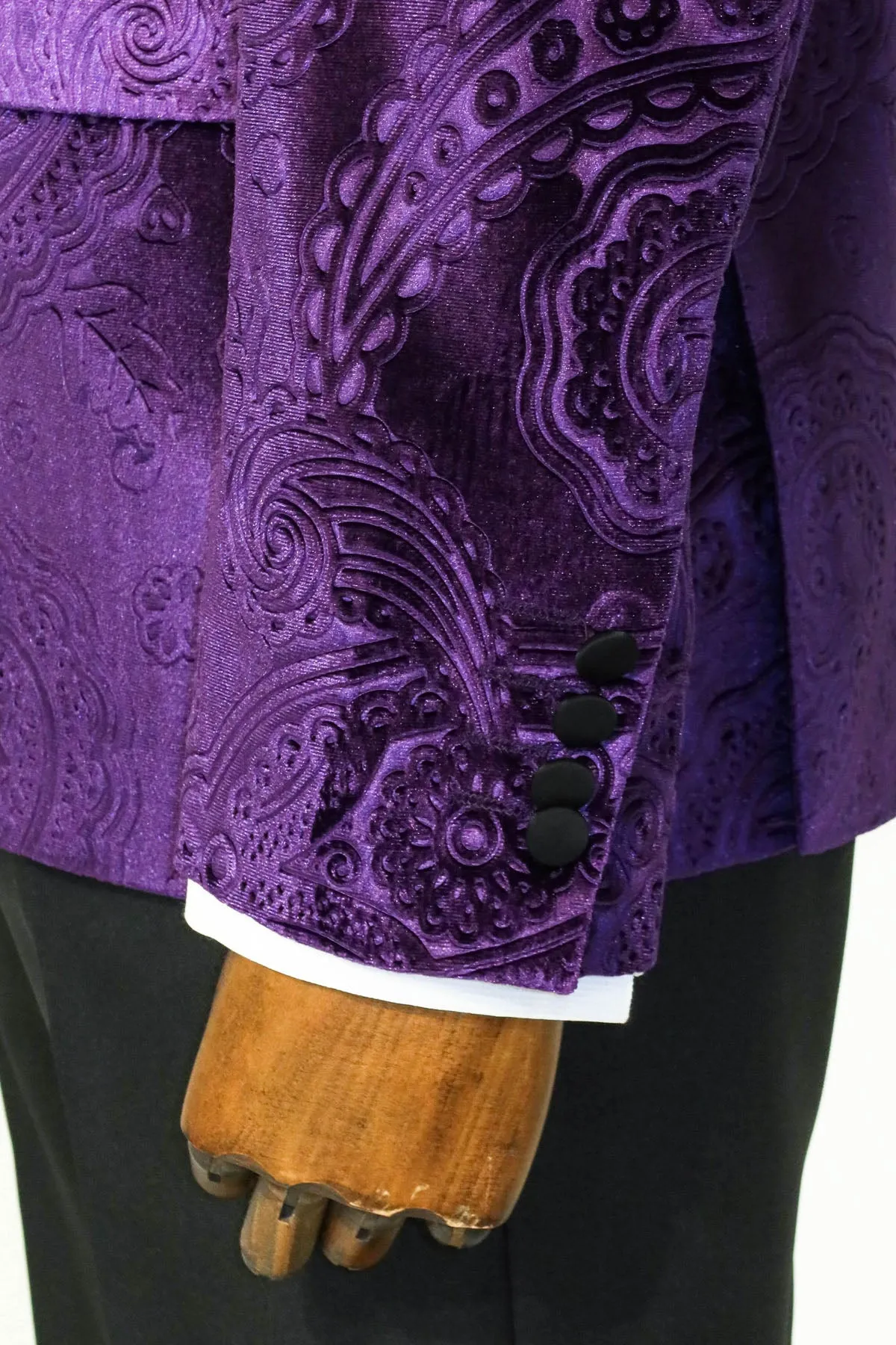 Floral Patterned Purple Velvet Men Tuxedo  Jacket - Wessi