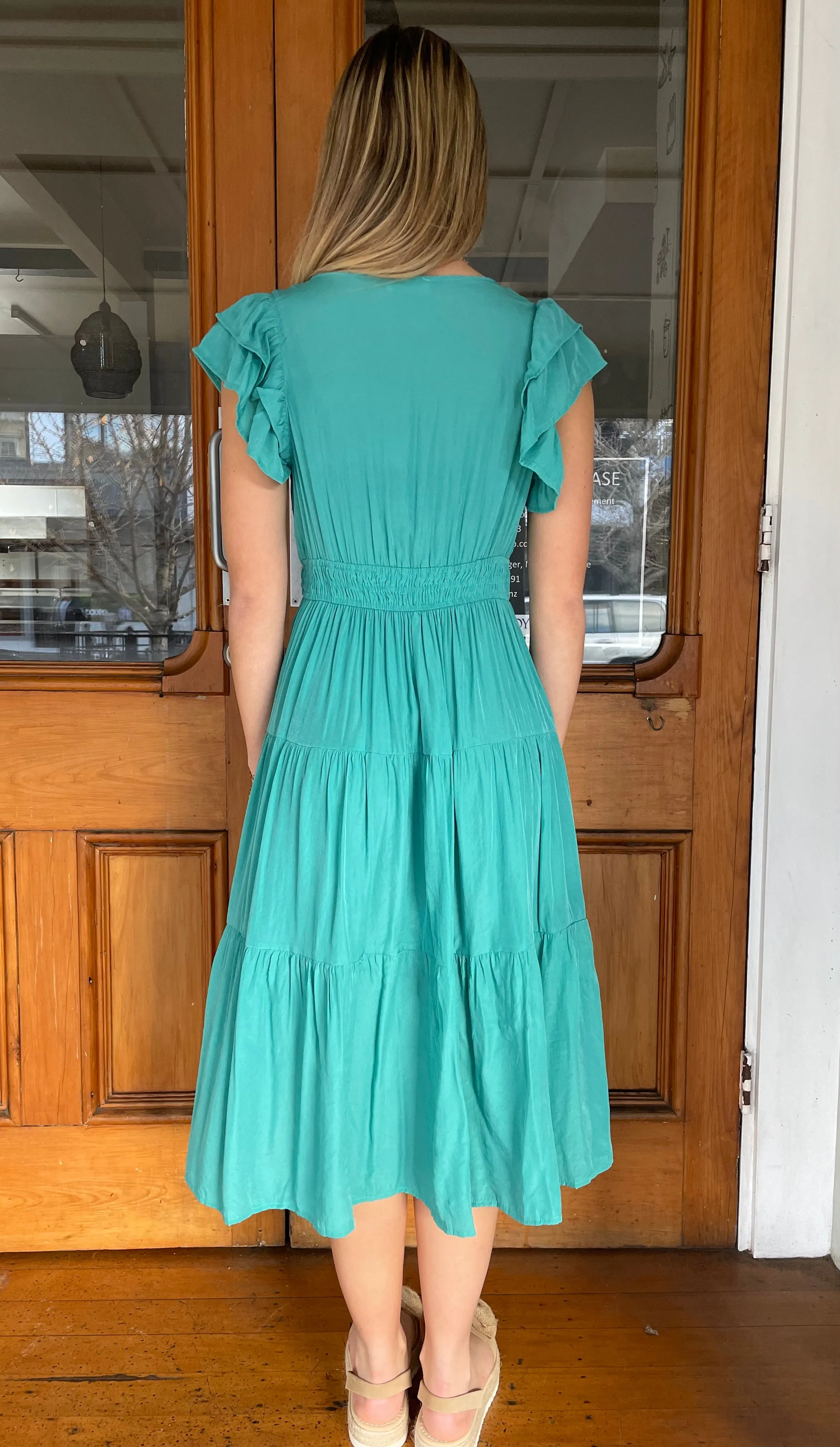 Florence Flutter Sleeve Dress Jade