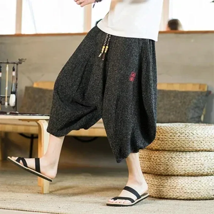 Funki Buys | Pants | Men's Long Japanese Kimono Wide Shorts