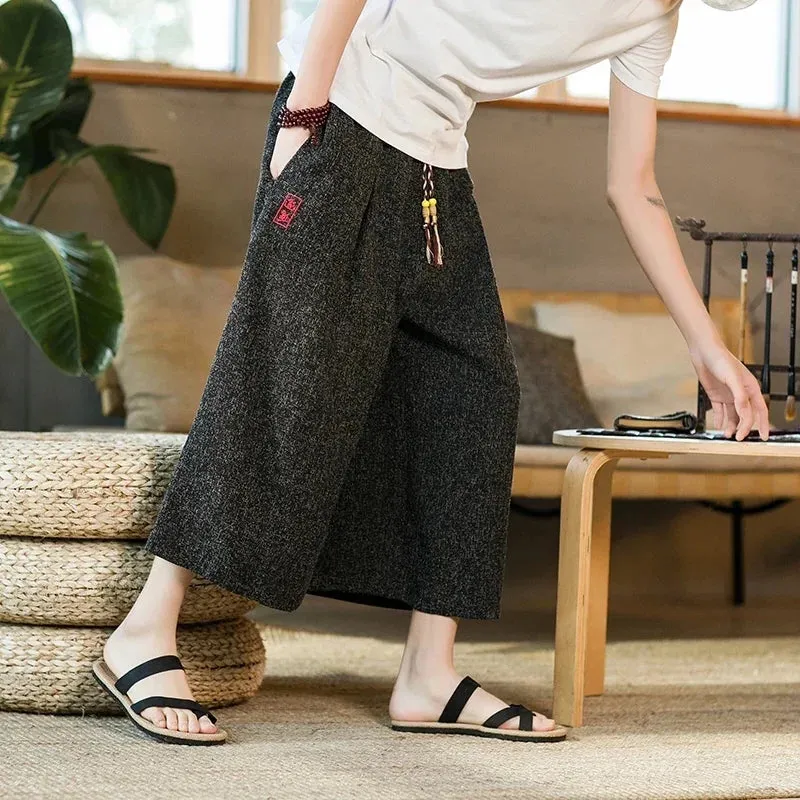 Funki Buys | Pants | Men's Long Japanese Kimono Wide Shorts