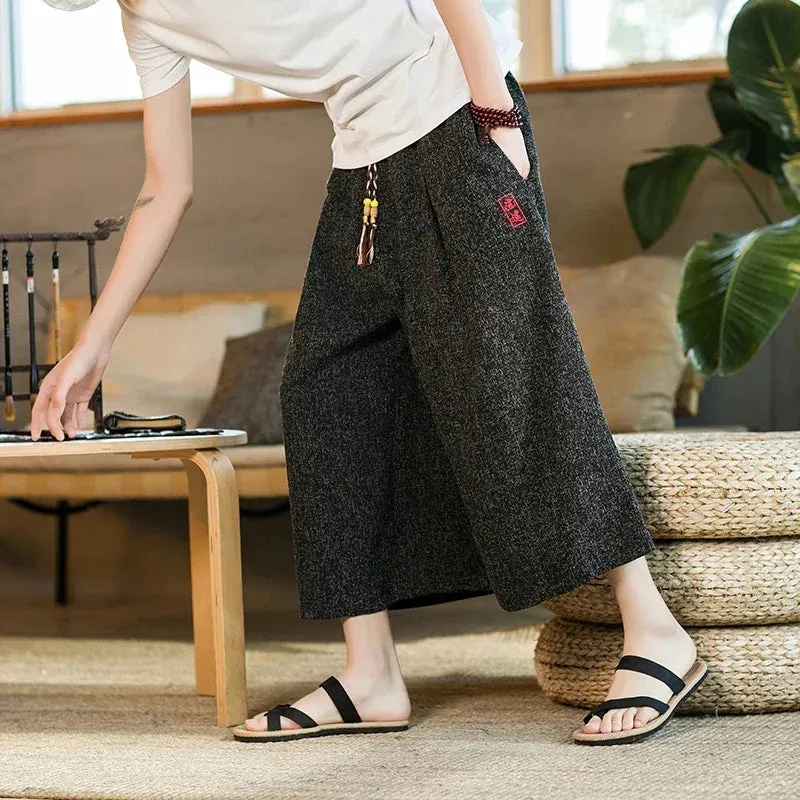 Funki Buys | Pants | Men's Long Japanese Kimono Wide Shorts