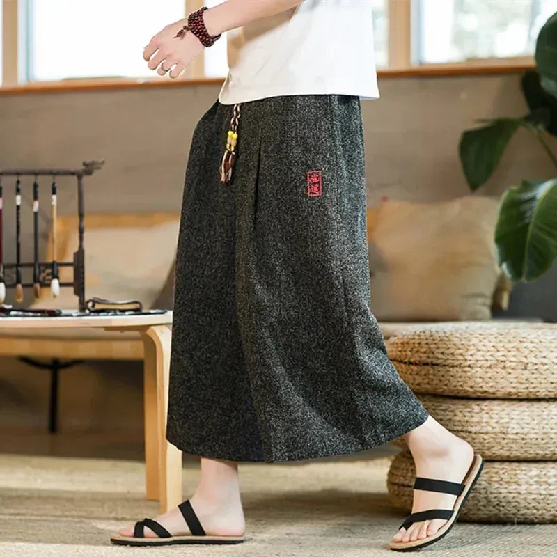 Funki Buys | Pants | Men's Long Japanese Kimono Wide Shorts