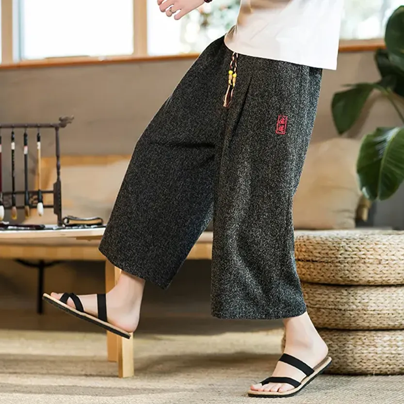 Funki Buys | Pants | Men's Long Japanese Kimono Wide Shorts