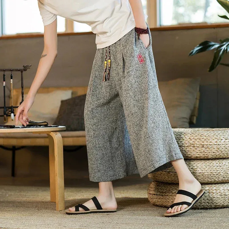 Funki Buys | Pants | Men's Long Japanese Kimono Wide Shorts