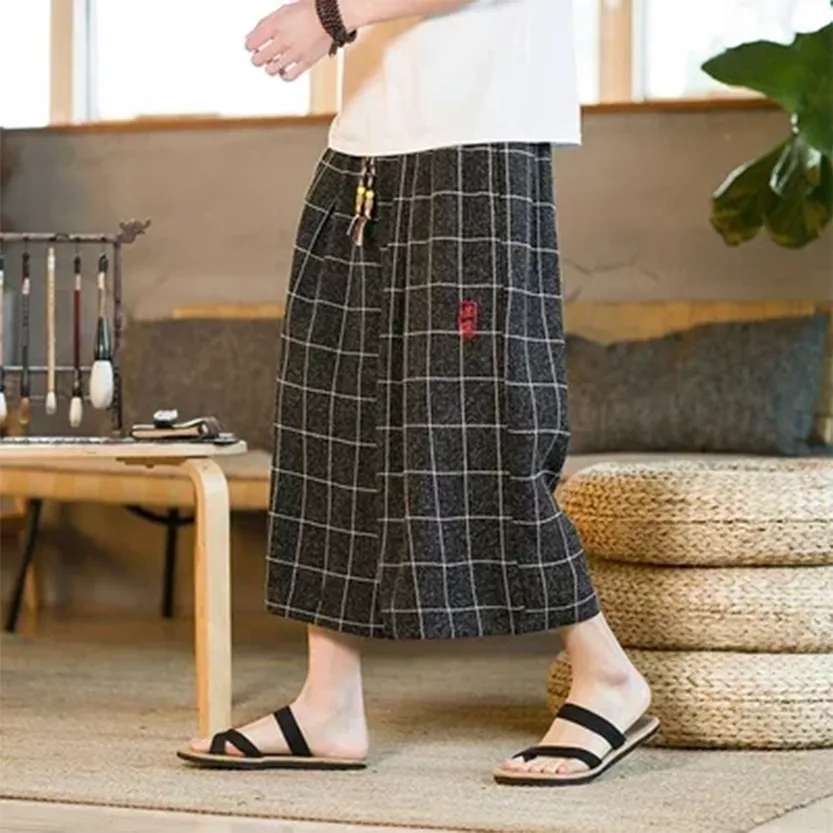 Funki Buys | Pants | Men's Long Japanese Kimono Wide Shorts