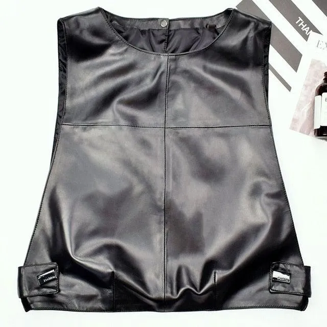 Glam Womens Genuine Leather Waistcoat Sheepskin