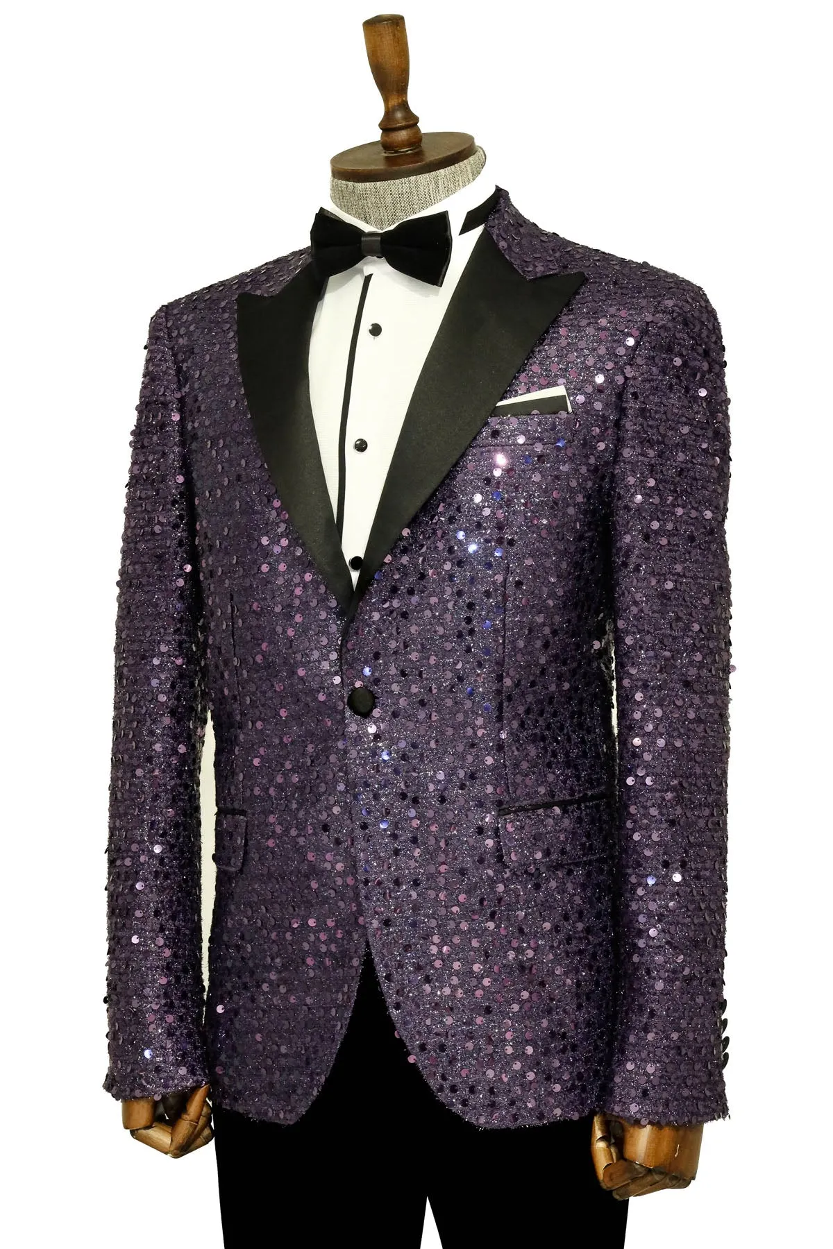 Glitter Pattern Purple Men Prom Blazer - Wessi