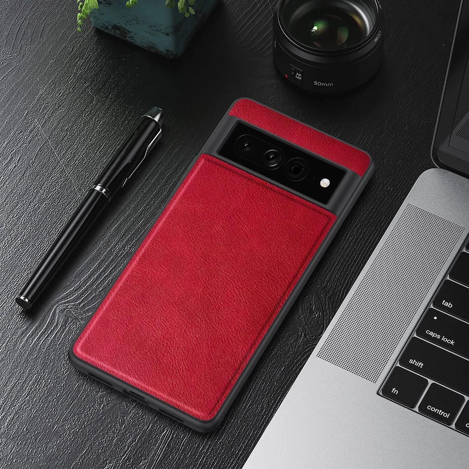 Google Pixel 7 Pro 5G Case, Premium Leather Soft Cover (6.7") Red