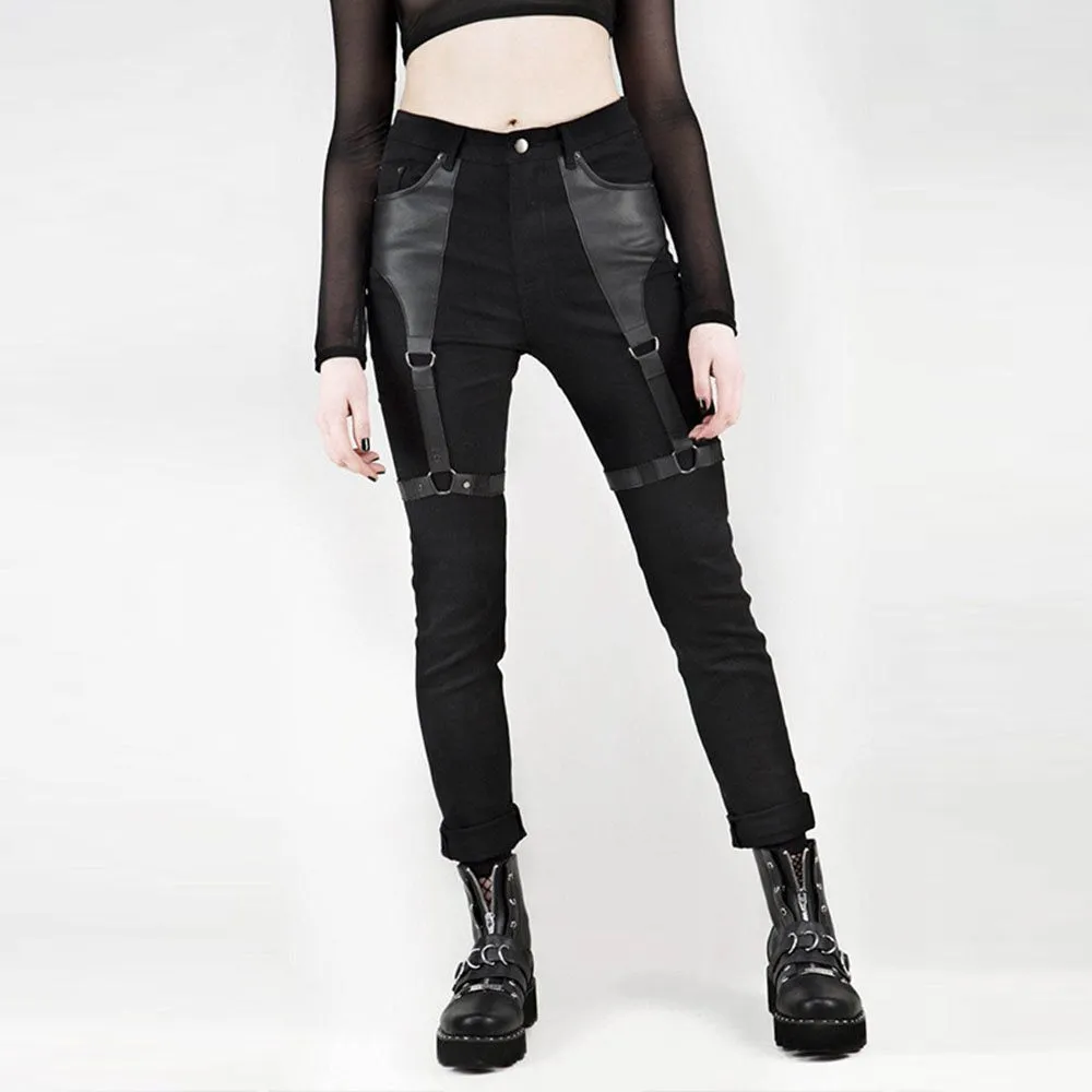 Gothic Punk Rock PU Leather Cargo Pants