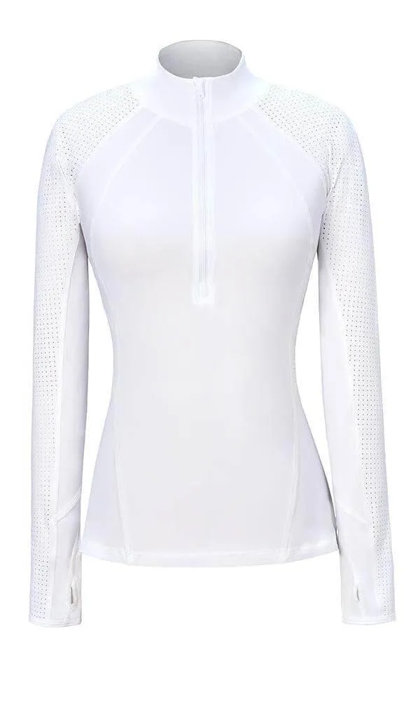 Grace 1/2 Zip Long Sleeve Top Cloud White