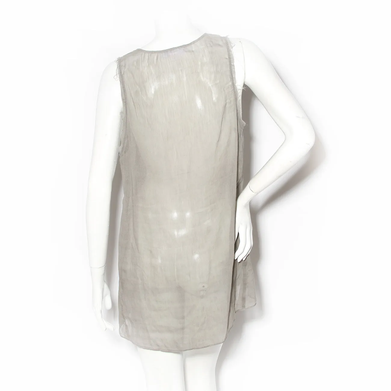 Grey Chiffon Semi Sheer Frayed Tank