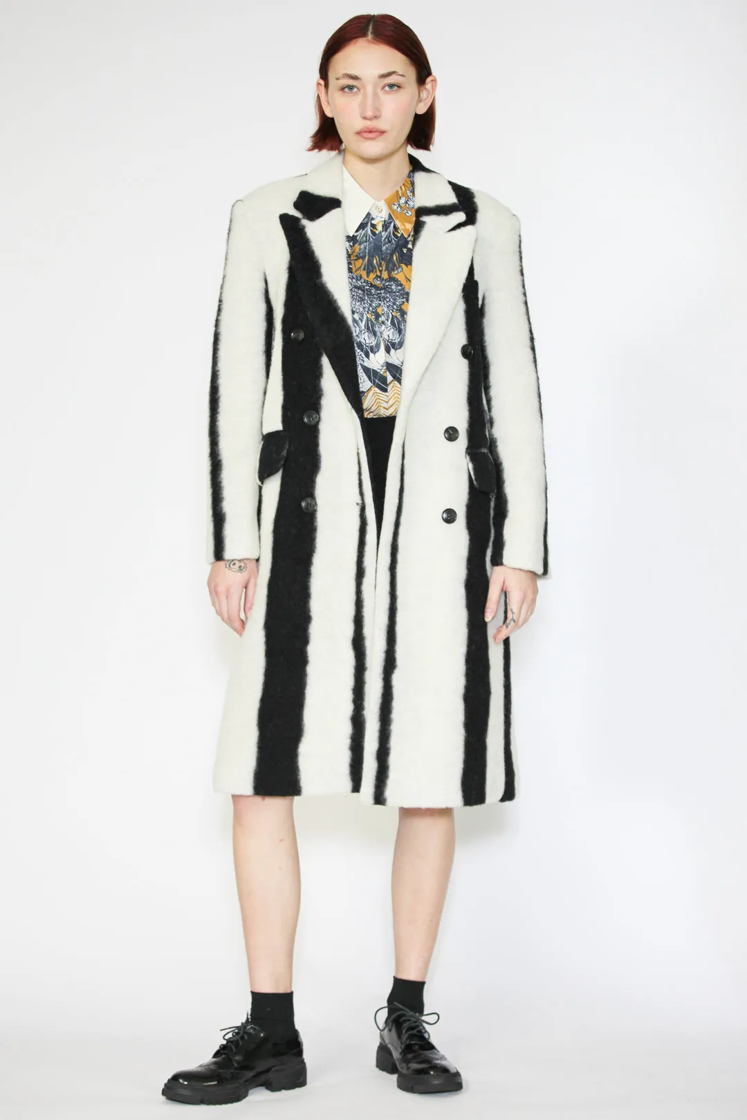 Heavy Wool Black and White Stripe Coat