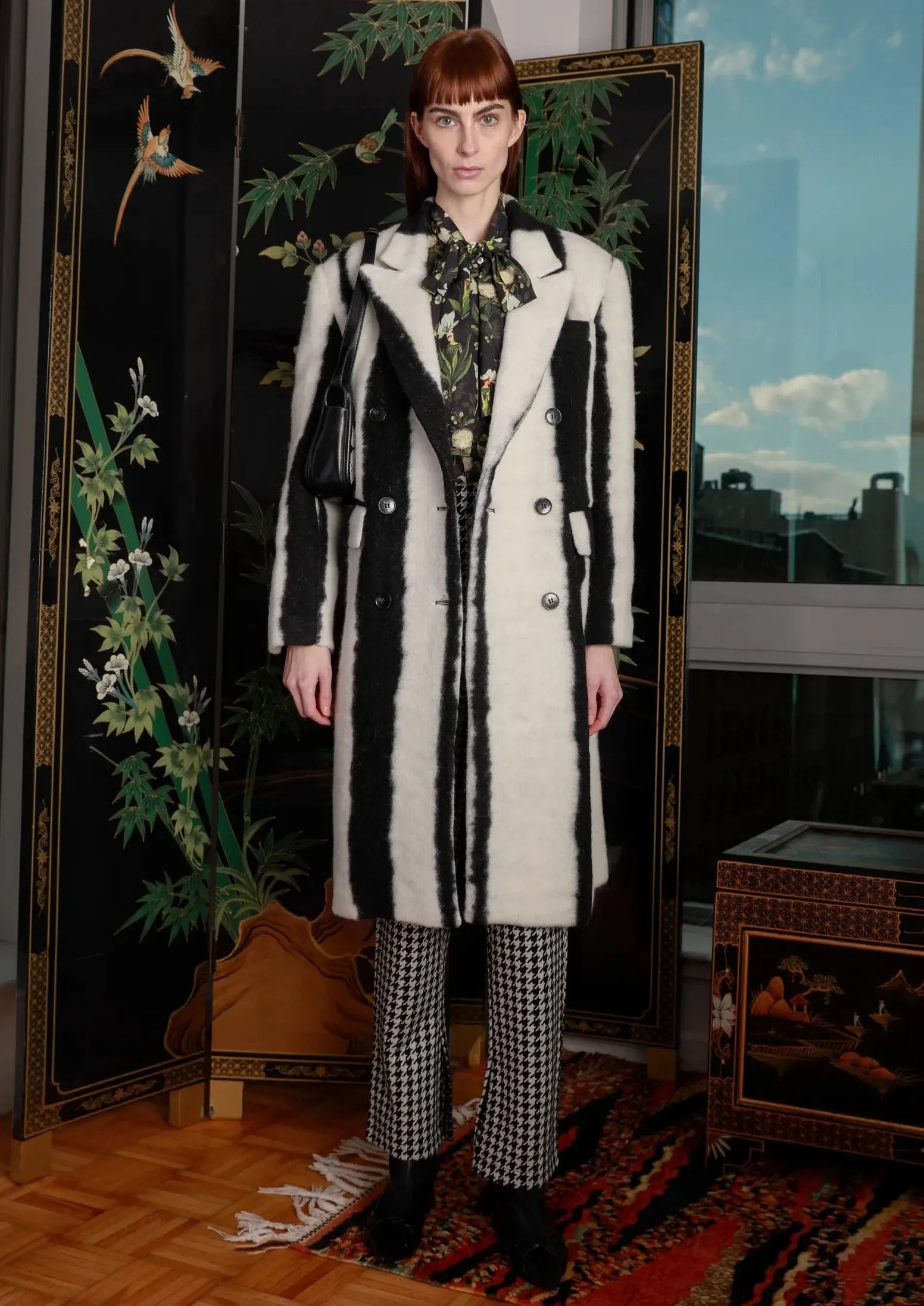 Heavy Wool Black and White Stripe Coat