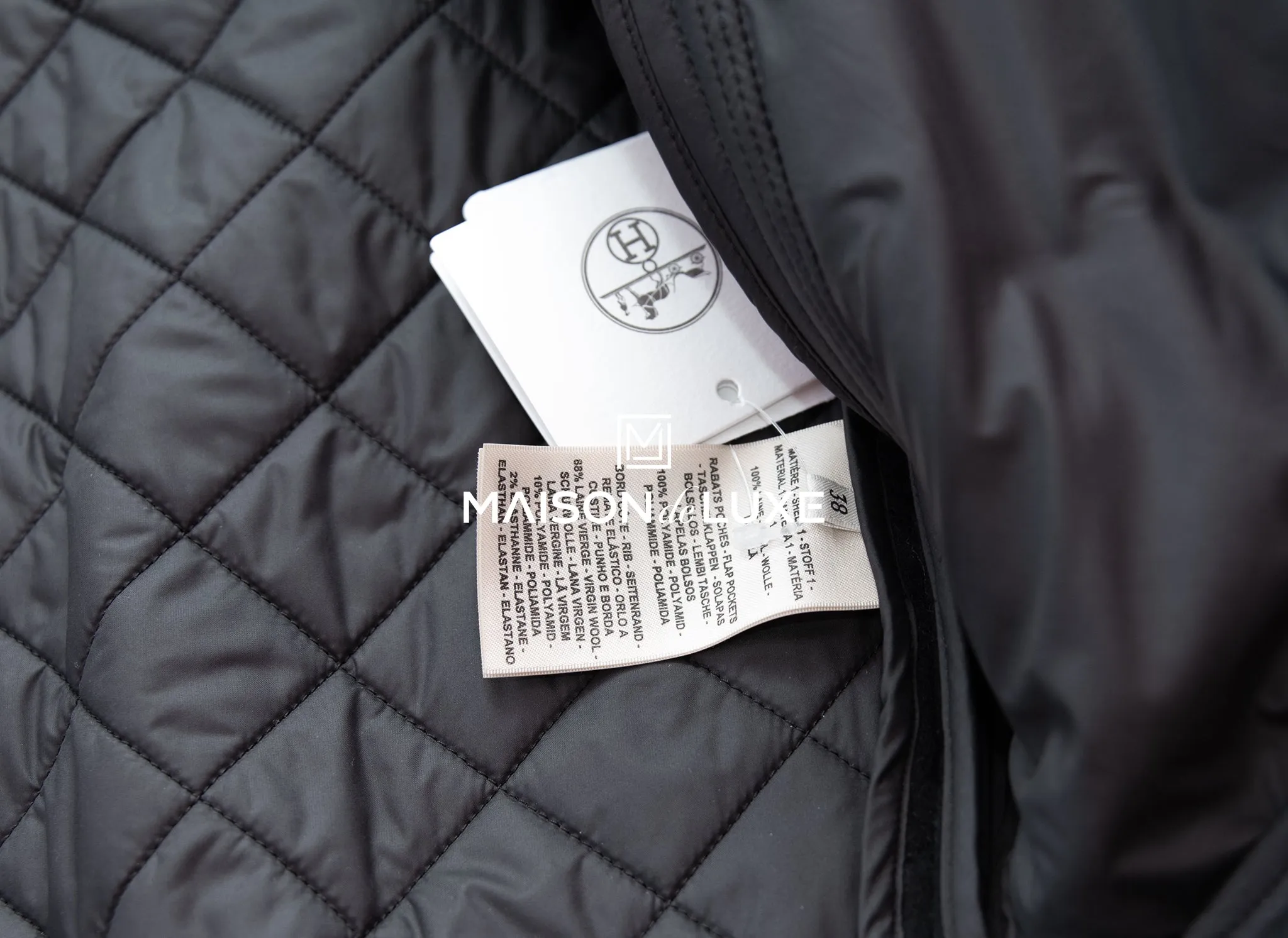 Hermes Black Wool Quilted Aviator Jacket 38