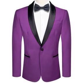 Hi-Tie Black Shawl Collar DarkOrchid Purple Solid Blazer Bowtie Suit Set