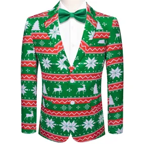 Hi-Tie Green Red Striped Snow Christmas Suit for Men