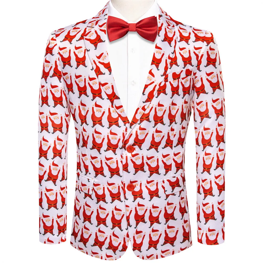 Hi-Tie Mens Silk Suit Red Santa Christmas Festival Suit for Men