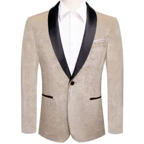 Hi-Tie Velvet Blazer Beige Formal Wedding Suit Shawl Lapel Men's Top