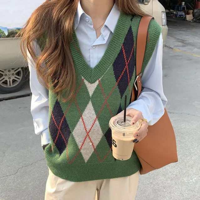 High School Crush Argyle Vest