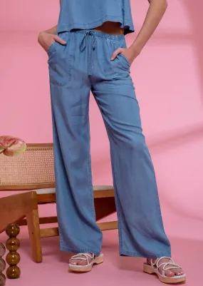 High Waist Chambray Tie Waist Pants