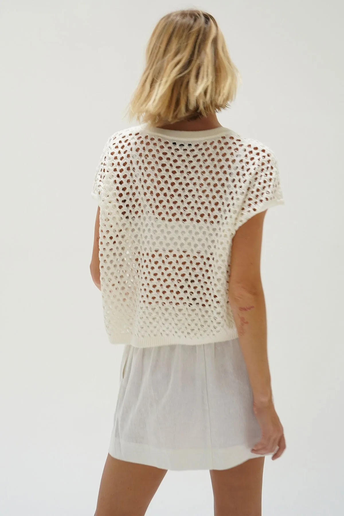 Isak V Open Knit Top - Ivory