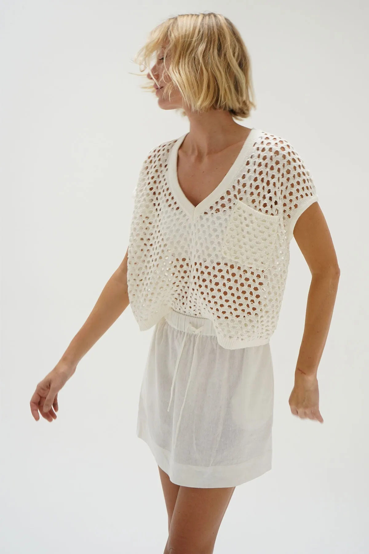 Isak V Open Knit Top - Ivory