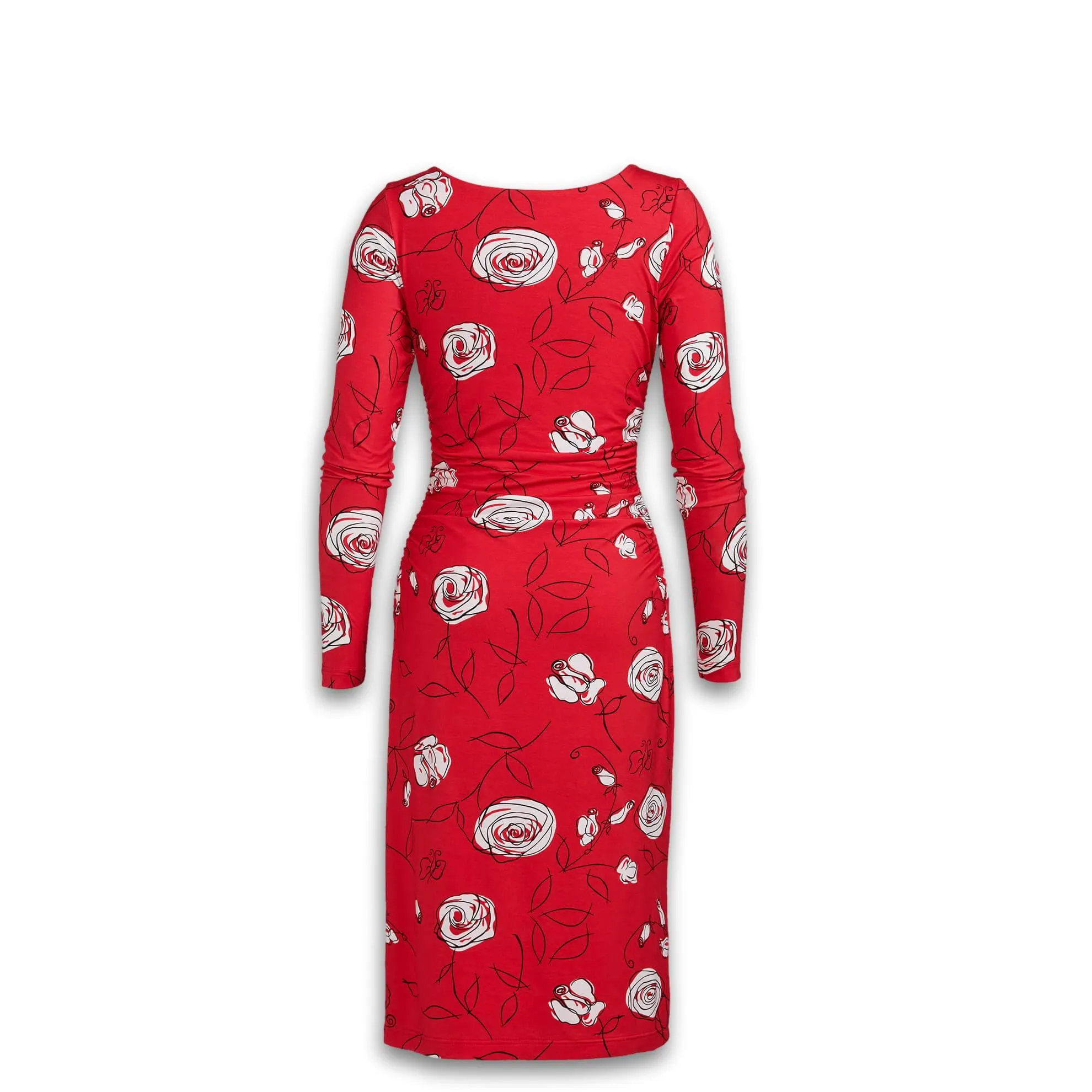 J. Peterman Women's Ruched Side Knit Floral Dress in Red