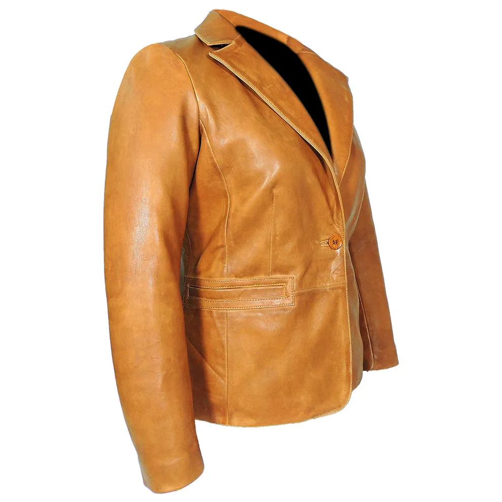 Karma Womens Caramel Tan Leather Blazer